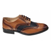 Pantofi barbati Derby din piele naturala Maro Deschis cu Negru 993MDBLM
